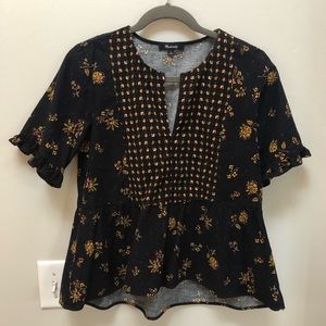 Madewell corduroy top with ruffle sleeve